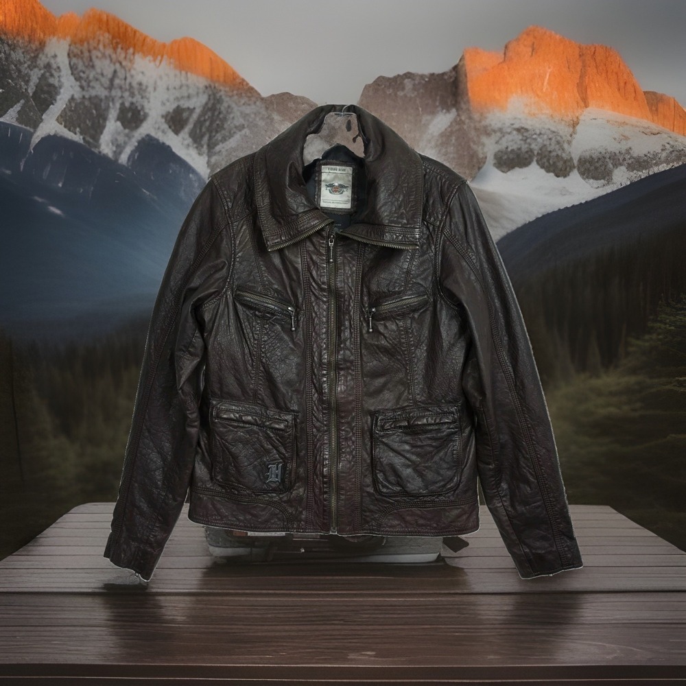 Harley-Davidson Leather Jacket Women's‎ L Brown Embroidered Logos Full-zip